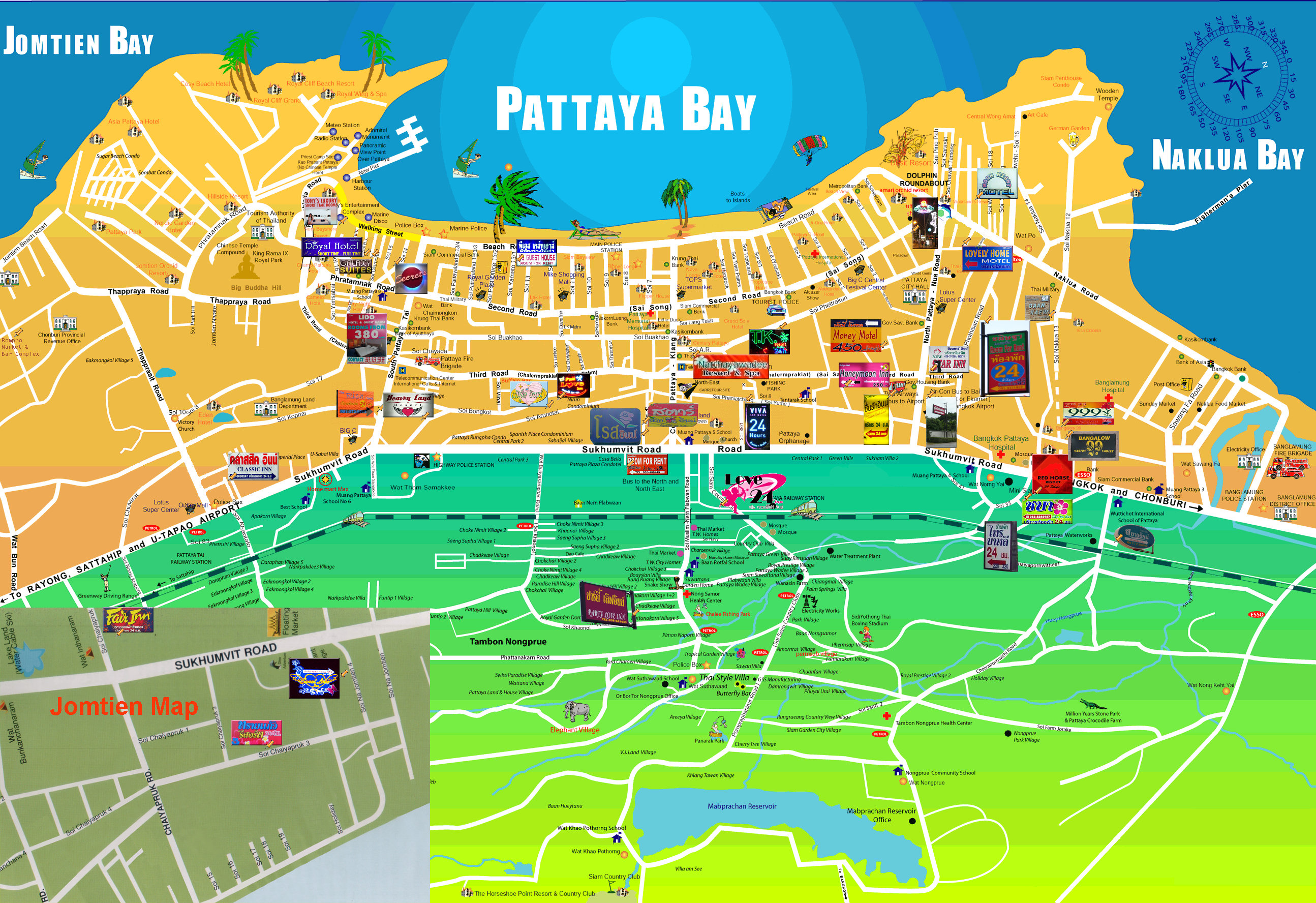 Pattaya Street Map - Printed Courtesy of PAPPA Co., Ltd. All Right Reserved. www.officialthailandinfo.com